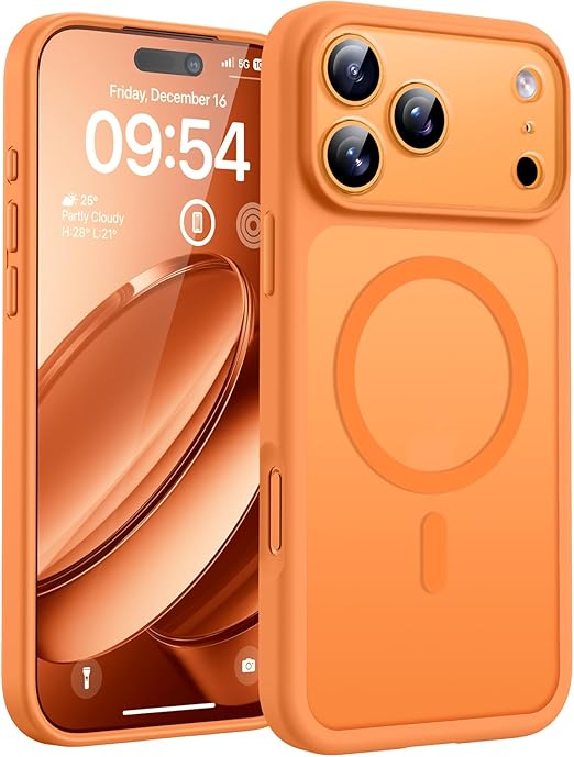 TOCOL for 17 Pro Max Case 6.9-inch, Built-in Magnetic Ring, Upgraded Camera Protection, Compatible with Magsafe, Military Grade Shockproof, Non-slip Translucent Matte Case, Orange
