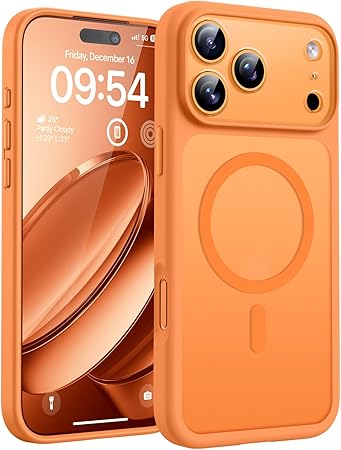 TOCOL for 17 Pro Max Case 6.9-inch, Built-in Magnetic Ring, Upgraded Camera Protection, Compatible with Magsafe, Military Grade Shockproof, Non-slip Translucent Matte Case, Orange