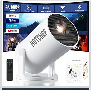 Projector 4K 1080P Smart Portable Projector with WiFi & Bluetooth | 180° Rotatable Stand | Built-in 8000+ Apps | Advanced Dust Removal & Heat Dissipation Design | Home Theater & Outdoor Cinema