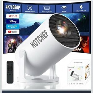 Projector 4K 1080P Smart Portable Projector with WiFi & Bluetooth | 180° Rotatable Stand | Built-in 8000+ Apps | Advanced Dust Removal & Heat Dissipation Design | Home Theater & Outdoor Cinema