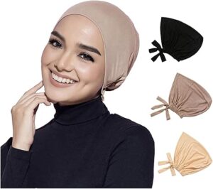 Excefore Women Under Scarf 3PCS Chemo Headwear Hat Hijab Cap Islamic Under Scarf Hijab Cap with Tie-Back Closure, One Size