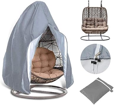 LZQpearl Patio Hanging Chair Cover, 210D Oxford Fabric, Waterproof Garden Rattan Wicker Single/Double Swing Chair Cover (Grey,Double)