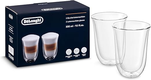 De'Longhi Bicchieri Latte macchiato Double Walled Thermo Latte Glasses, Clear, Set Of 2 330ml, 5513284171