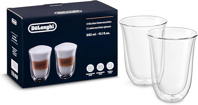 De'Longhi Bicchieri Latte macchiato Double Walled Thermo Latte Glasses, Clear, Set Of 2 330ml, 5513284171