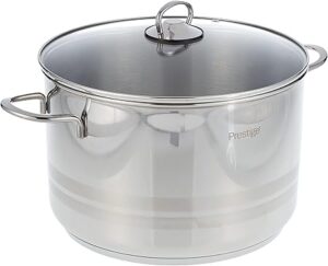 Prestige Infinity Stainless Steel Casserole with Glass Lid 28cm / 11 Ltr | Induction Compatible Covered Stockpot | Soup Pots | Silver - PR77379