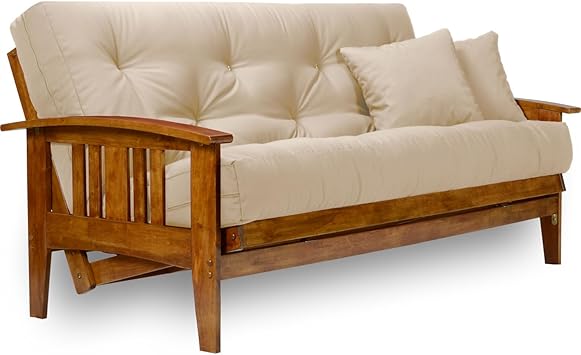 Nirvana Futons Westfield Futon Set - Full Size, Frame, 8" Mattress, Twill Khaki Cover