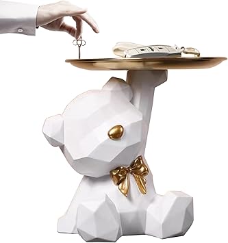 Azonee Bear Key Tray, Storage Tray Statue Resin Sculpture with Tray Lovely Nordic Bear Animal Candy Dish Cute Geometric Bear Storage Tray for for Living Room, Entrance Area, Office, Desk Decoration