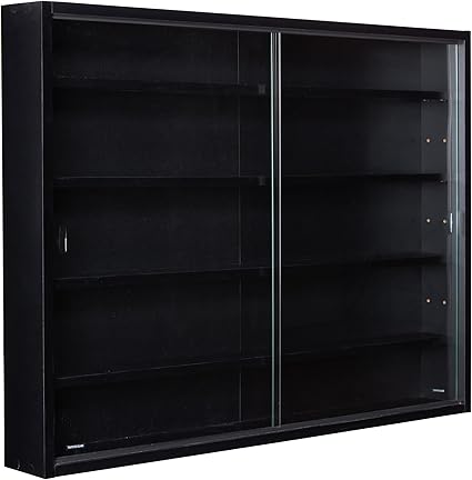 Inter Link Collector's Display Cabinet - Hanging Wall Shelf - Glass Case - MDF - Black (80 x 60 x 9.5 cm) Blacklava