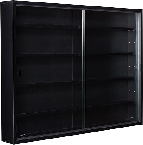 Inter Link Collector's Display Cabinet - Hanging Wall Shelf - Glass Case - MDF - Black (80 x 60 x 9.5 cm) Blacklava