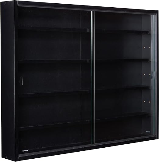 Inter Link Collector's Display Cabinet - Hanging Wall Shelf - Glass Case - MDF - Black (80 x 60 x 9.5 cm) Blacklava