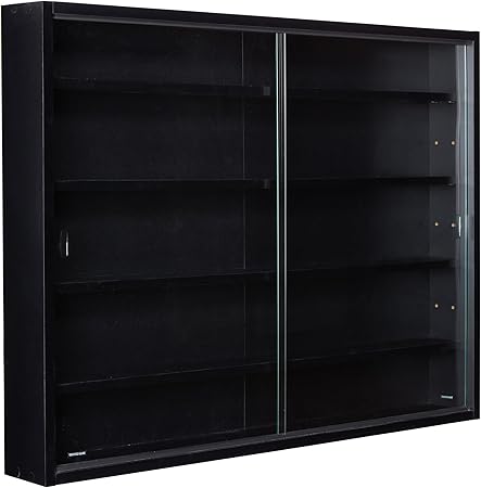 Inter Link Collector's Display Cabinet - Hanging Wall Shelf - Glass Case - MDF - Black (80 x 60 x 9.5 cm) Blacklava