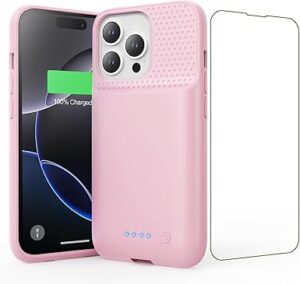 Battery Case for iPhone 16 Pro, [2025 Upgraded] 7500mAh Ultra-Slim Portable Smart Charging Case Rechargeable Protective Extended Charging Cover Only for iPhone 16Pro Battery Pack (6.3 Inch), Pink