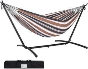 MOMENT Hammock with Stand for Outside, Heavy Duty Space Saving Steel Stand with 450 lb Capacity, Double Hammock with Portable Carrying Bag, Hamacas Para Adultos for Outdoors, Patio, Garden, Yard