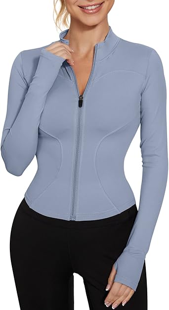 LUYAA Women's Workout Jacket Lightweight Zip Up Yoga Jacket Cropped Athletic Slim Fit Tops