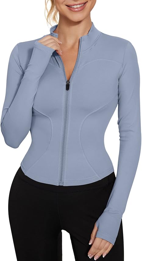 LUYAA Women's Workout Jacket Lightweight Zip Up Yoga Jacket Cropped Athletic Slim Fit Tops