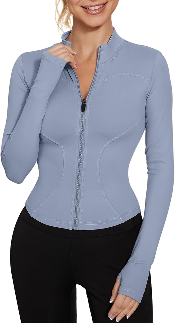 LUYAA Women's Workout Jacket Lightweight Zip Up Yoga Jacket Cropped Athletic Slim Fit Tops