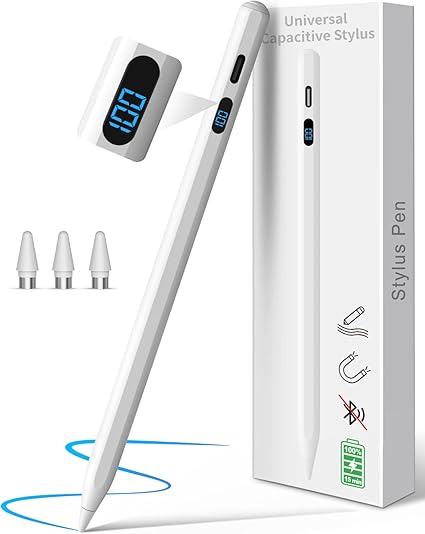 MEKO Universal Stylus Pen with LED Power Display, Magnetic iPad Stylus for iPhone, Android Phones/Tablets and Harmony OS, Compatible with Samsung, Huawei, Xiaomi, Lenovo