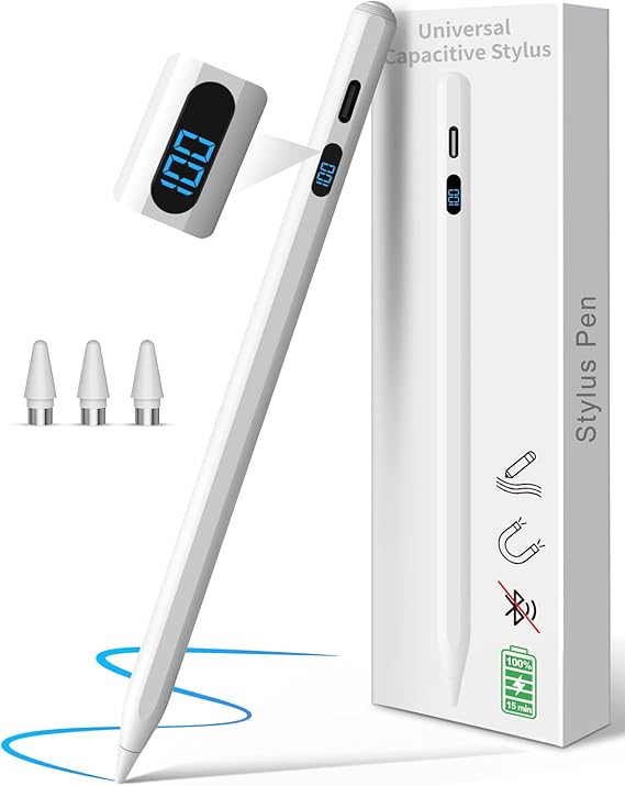 MEKO Universal Stylus Pen with LED Power Display, Magnetic iPad Stylus for iPhone, Android Phones/Tablets and Harmony OS, Compatible with Samsung, Huawei, Xiaomi, Lenovo
