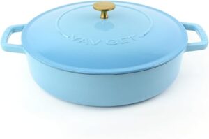 Healthy and Safe, Non-Stick Enameled Cast Iron Dutch Oven Braiser. 28cm, 3.79L, 11 Inch, 4QT Induction and All Stove Compatible, Oven & Grill Safe - Teal