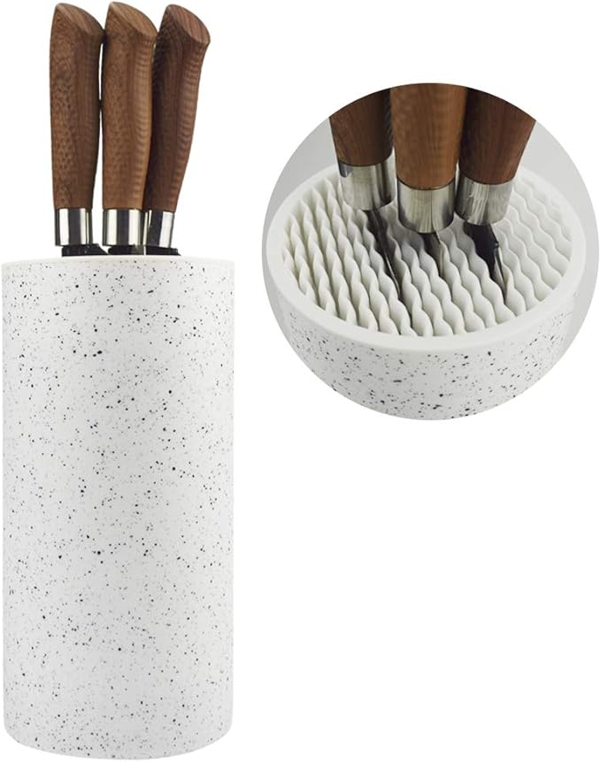 ROSHS Universal Freedom Knife Storage Stand, Multi-Functional Knife Block Holder, PP Resin Round Knife Holder, Unique Design Slot to Protect Blades Detachable for Easy Cleaning (White Snowflake Dots)