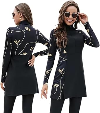 Women Muslim Swimsuits Full Body Islamic Arabic Long Sleeve Burkini 2 Pieces Modest Swimming Dress Suit Rash Guard Swimwear