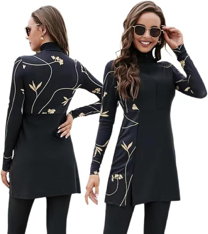 Women Muslim Swimsuits Full Body Islamic Arabic Long Sleeve Burkini 2 Pieces Modest Swimming Dress Suit Rash Guard Swimwear