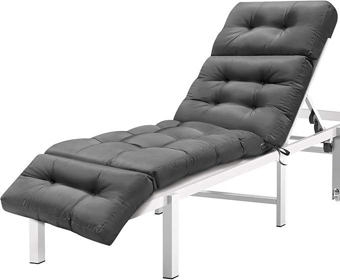 MAGIC ELEPHANT Chaise Lounge Cushion Outdoor, Memory Foam Patio Lounge Chair Cushion with Ties for Indoor Outdoor Furniture, Waterproof Replacement Long Chair Cushion (Grey)