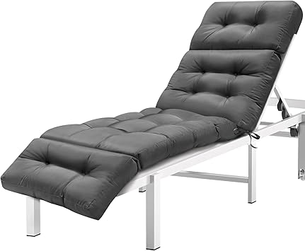 MAGIC ELEPHANT Chaise Lounge Cushion Outdoor, Memory Foam Patio Lounge Chair Cushion with Ties for Indoor Outdoor Furniture, Waterproof Replacement Long Chair Cushion (Grey)