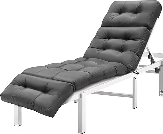 MAGIC ELEPHANT Chaise Lounge Cushion Outdoor, Memory Foam Patio Lounge Chair Cushion with Ties for Indoor Outdoor Furniture, Waterproof Replacement Long Chair Cushion (Grey)