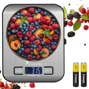 Food Scale for Cooking, Digital coffee scale, 5kg – Stainless Steel, Baking & Coffee – 4 Sensors, Tare/Zero, Auto-Off & Auto-Calibrate – Batteries Included