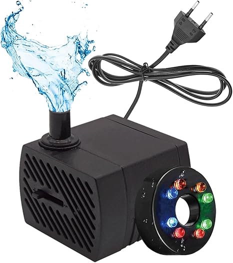 Mini Water Pump with 8 LEDs and Suction Cups Fountain Pump 280 L/h 4 W 220 V-240 V 50/60 Hz Adjustable Water Quantity 8/13 mm, Suitable for Small Aquariums, Aquarium Pumps, Gardens