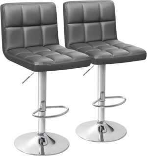 Homall Bar Stools Modern PU Leather Adjustable Swivel Barstools, Armless Hydraulic Kitchen Counter Bar Stool Extra Height Square Island Barstool with Back Set of 2 (Deep Gray, Set of 2)
