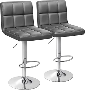 Homall Bar Stools Modern PU Leather Adjustable Swivel Barstools, Armless Hydraulic Kitchen Counter Bar Stool Extra Height Square Island Barstool with Back Set of 2 (Deep Gray, Set of 2)