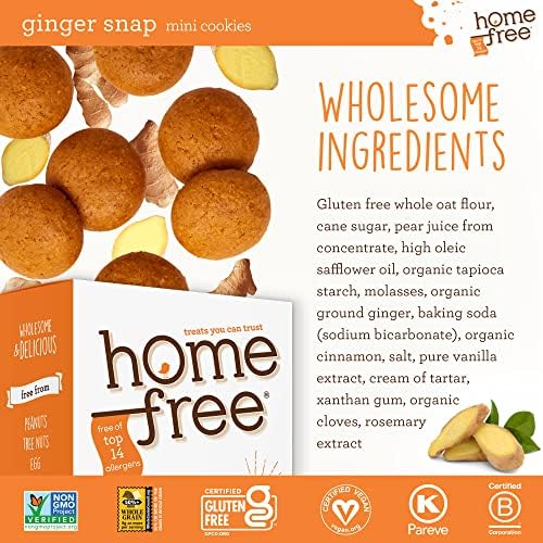 Homefree Mini Ginger Snap Cookies, Gluten Free, Nut Free, Vegan, School Safe and Allergy Friendly Snack, 5 oz. (Pack of 1)