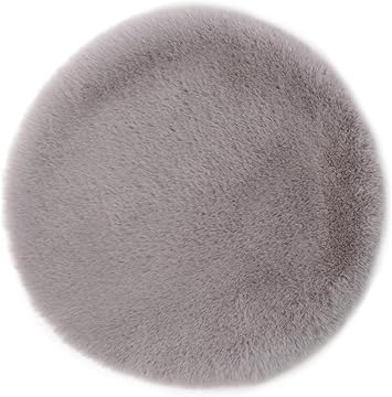 Gözze Faux Fur Chair Top, Seat Cushion, Artificial Fur 100% Polyester, Ø 38 cm, Silver
