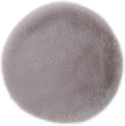 Gözze Faux Fur Chair Top, Seat Cushion, Artificial Fur 100% Polyester, Ø 38 cm, Silver