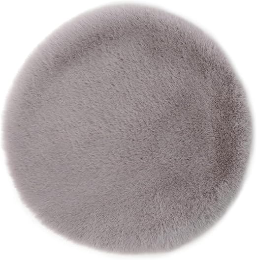 Gözze Faux Fur Chair Top, Seat Cushion, Artificial Fur 100% Polyester, Ø 38 cm, Silver