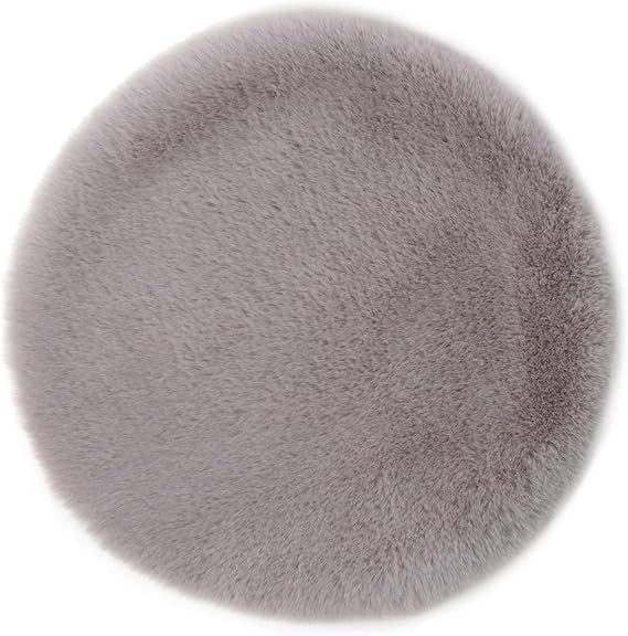 Gözze Faux Fur Chair Top, Seat Cushion, Artificial Fur 100% Polyester, Ø 38 cm, Silver