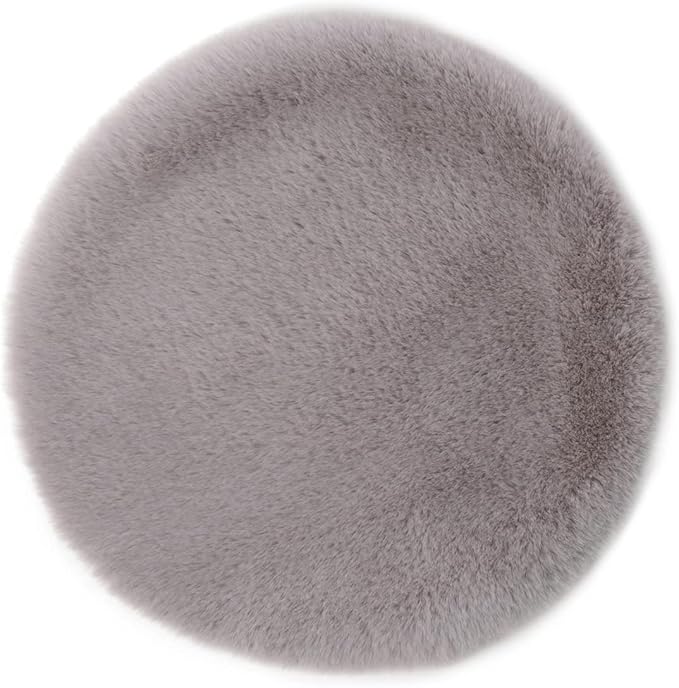 Gözze Faux Fur Chair Top, Seat Cushion, Artificial Fur 100% Polyester, Ø 38 cm, Silver