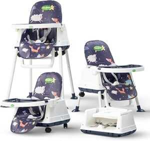 Baybee 4 in 1 Convertible Baby High Chair for Kids | Foldable Baby Feeding Chair with Safety Harness, Adjustable Tray, Booster Seat & Recliner | Dining Chair Baby For 6 Months to 4 Years (Navy Blue)