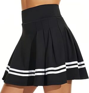 ThreeH Women High Waist Pleated Tennis Skirt Built-in Lining Shorts Girls School Uniforms Skates Skirts with 2 Pockets