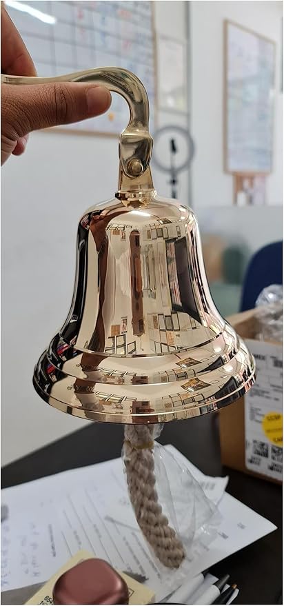 The Metal Magician Solid Brass Wall Mounted Ship Hanging Bell for Reception, School, Outdoor, Indoor, Dinner & Chruch - 6 Inch