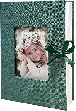 Linen Photo Album, Top Loader Vertical Picture Album for Baby, Kids, Family, Wedding, Anniversary, Valentine's, Birthday, Durable Memories Storage (4x6, 8x5, 8x11) (Dark Grren 4x6'')