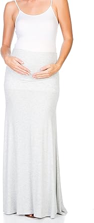 My Bump Women's High Waisted Floor Length Maternity Maxi Skirt with Tummy Control(Made in USA)
