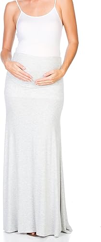 My Bump Women's High Waisted Floor Length Maternity Maxi Skirt with Tummy Control(Made in USA)