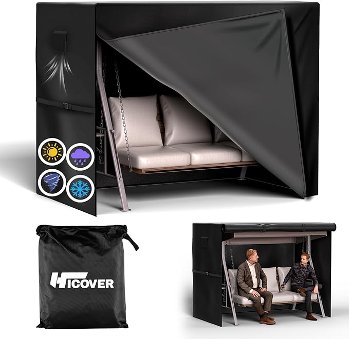 Hollywood Swing Cover 3 Seater Waterproof Winterproof Windproof Uv-Resistant Heavy Duty 600D Oxford Fabric Protective For Garden Swing, Bench