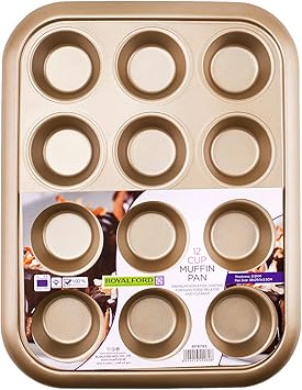 Royalford 12 Cup Muffin Pan, Oven-Safe Muffin and Cupcake Tray, Essential Non-Stick Yorkshire Pudding Tray for Baking