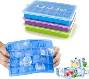 Ice Cube Trays 3 Pack, Top1Shop Silicone Ice Tray with Removable Lid Easy-Release Flexible Ice Cube Molds 24 Cubes per Tray for Cocktail, Whiskey, Baby Food, Chocolate, BPA Free