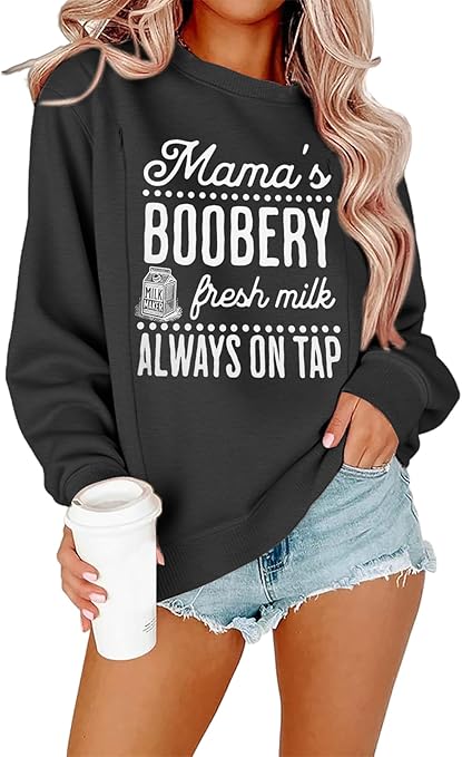 Maternity Nursing Sweatshirts for Women Friendly Zip Breastfeeding Pullover Top Mama's Boobery Print Clothes