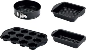 PRESTIGE, Aerolift, 4 Piece Bakeware Set, Non stick, Cushion Base, Fridge Freezer & Dishwasher Safe, Carbon Steel, 9 Springform Tin, 8 Square Cake Tin, 12 Cup Muffin Tin, 9 x 5 Loaf Tin, 4 Piece Set